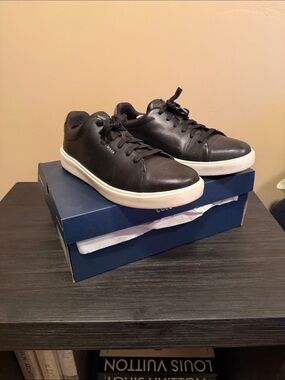 Cole Haan Black Leather Low-Top Sneakers with White Sole